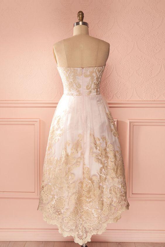 Sweetheart Hi-Low Gold Nellie Lace Homecoming Dresses Charming CD1458