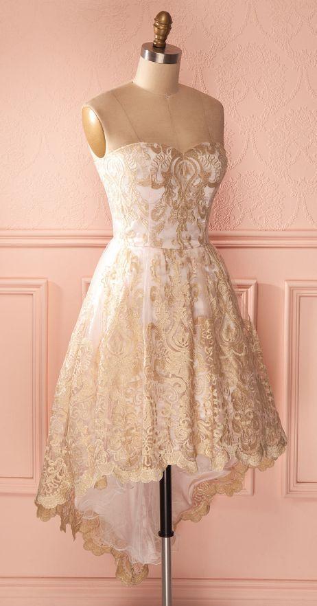 Sweetheart Hi-Low Gold Nellie Lace Homecoming Dresses Charming CD1458