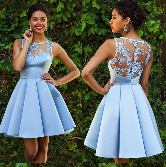 Sky Blue Sexy Homecoming Dresses Aurora Lace CD160