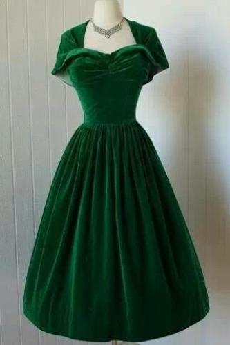 Vintage Green Velvet Gowns Mini Homecoming Dresses Lana Short CD1898