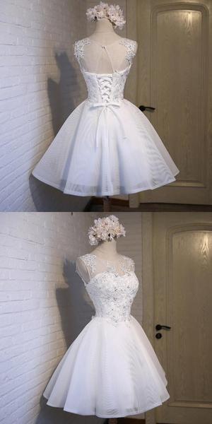 Glamorous Homecoming Dresses Adeline A-Line Scoop Neckline Short White With Sleeveless CD248