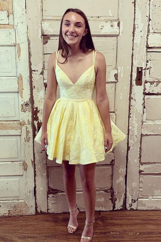 Princess Aliyah Homecoming Dresses Yellow Short With Double Straps CD2834