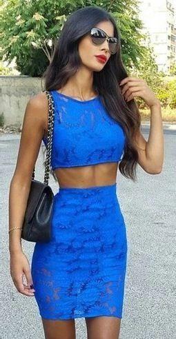 Homecoming Dresses Emma Lace Royal Blue Two Piece With CD3400