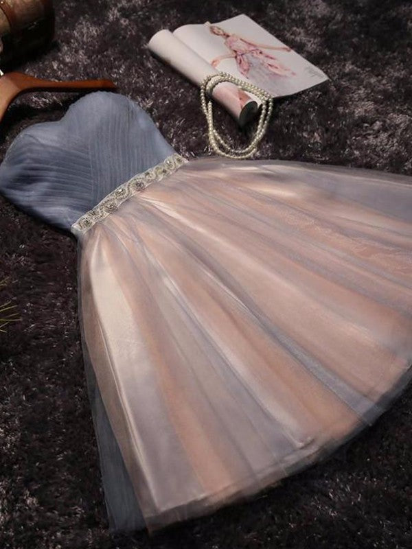 A-Line/Princess Sleeveless Sweetheart Tulle Beading Homecoming Dresses Melinda Short/Mini Dresses