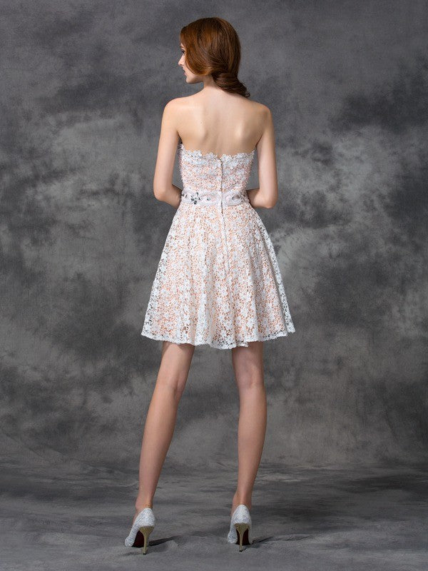 A-Line/Princess Homecoming Dresses Cocktail Tatum Lace Sweetheart Sleeveless Short Dresses