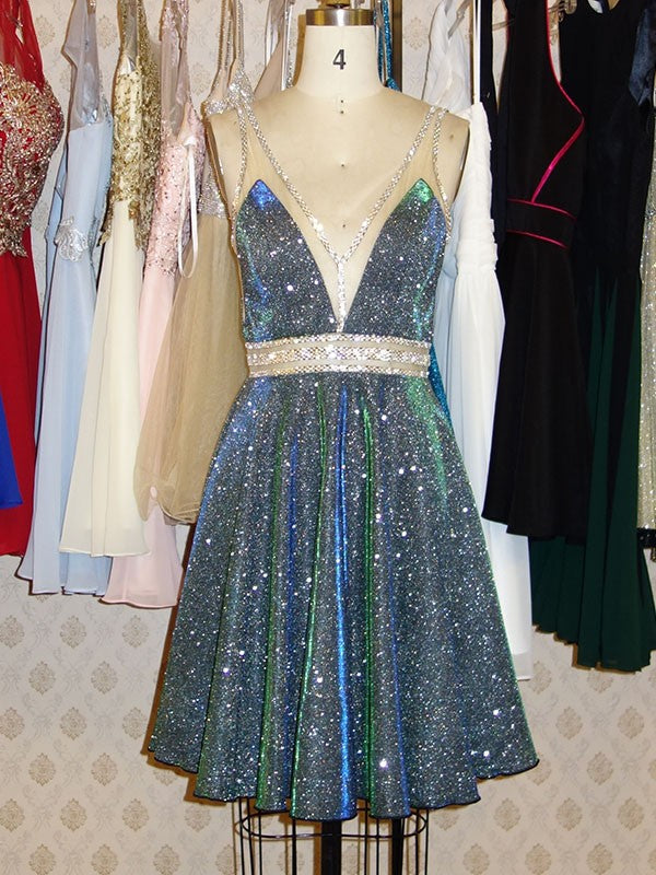 A-Line/Princess V-Neck Sequins Beading Sleeveless Marie Homecoming Dresses Short/Mini Dresses